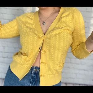 Chunky Yellow Cable Knit Cardigan